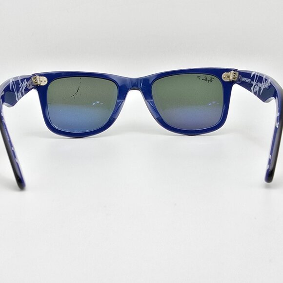 Ray-Ban RB2140 1112/58 Wayfarer Black on Blue Text Polarized G-15 Sunglasses - Picture 4 of 16